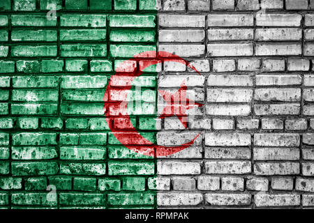 National flag of Algeria on a brick background. Concept image for Algeria: language , people and culture. Stock Photo