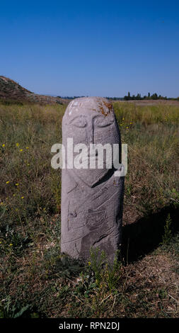 Kurgan stelae aka Balbals near the Berana tower in Tokmok,Chuy Valley Kyrgyzstan Stock Photo
