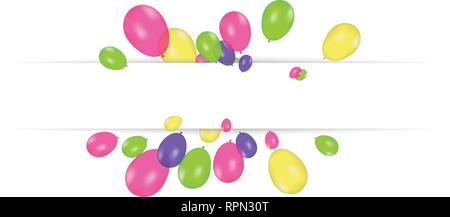 Blank banner with color balloons and confetti. Vector festive background. Happy birthday concept Stock Vector