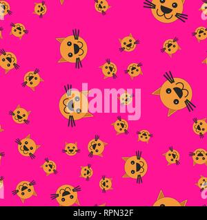 Seamless pattern of cat head. Vector illustration in cartoon style on a colored background. Stock Vector