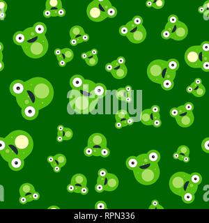 Seamless pattern of the head of a frog. Vector illustration in cartoon style on a colored background. Stock Vector
