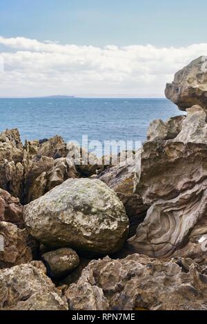 Weathered Convolute Bedding of Carboniferous Calcitic Sandstone Geology along the Fife Coast. Scotland, UK. Stock Photo