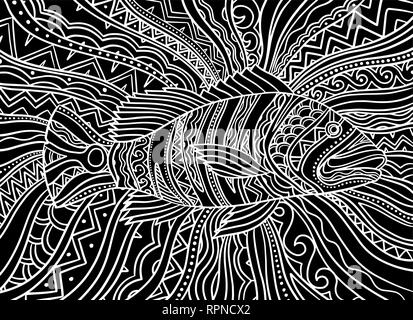 Abstract psychedelic peacock bass fish. Vector illustration background Stock Vector