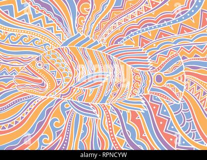 Abstract psychedelic peacock bass fish. Vector illustration background Stock Vector