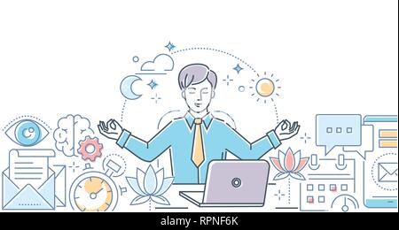 Mindfulness at work - modern line design style illustration Stock Vector