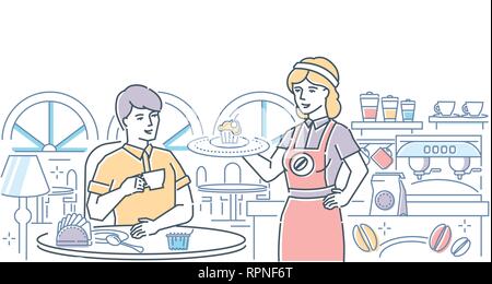 Coffee - modern line design style web banner Stock Vector