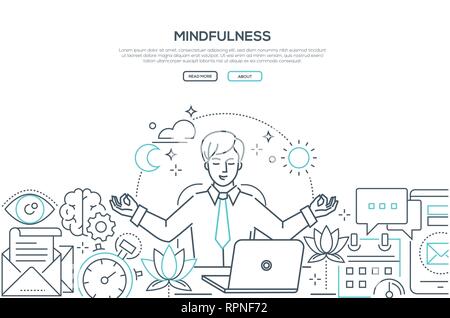 Mindfulness - modern line design style web banner Stock Vector