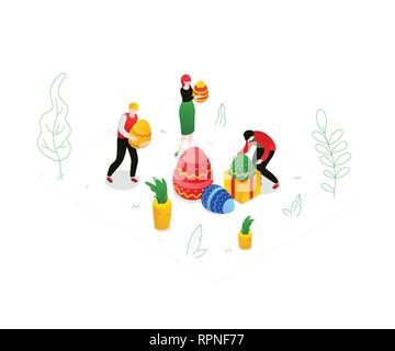 Happy Easter - modern colorful isometric vector illustration Stock Vector
