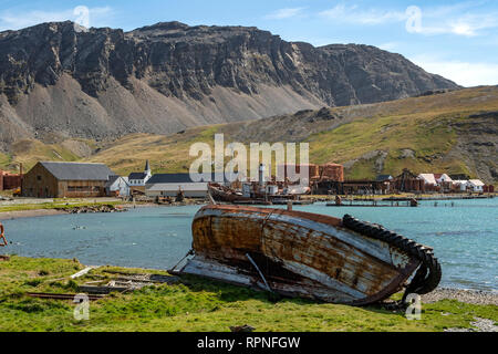 Derelict Whaling Boat at Grytviken, South Georgia Stock Photo