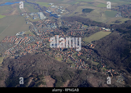 Ilsenburg in Saxony-Anhalt, Germany. Aerial townscape. Located in the Harz mountains, Ilsenburg is a popular tourist resort. Stock Photo