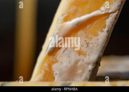 Delicious cheeses with blue cheese Close-up detailed shot. Stock Photo
