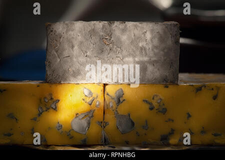 Delicious cheeses with blue cheese Close-up detailed shot. Stock Photo
