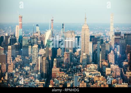 Aerial View Of New York City Skyline With Urban Sky Scrapers