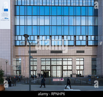 City of Brussels / Belgium - 02 15 2019: Facade of the House of Europe, annuncing the Romanian Presidency of the Council of the European Union. Stock Photo
