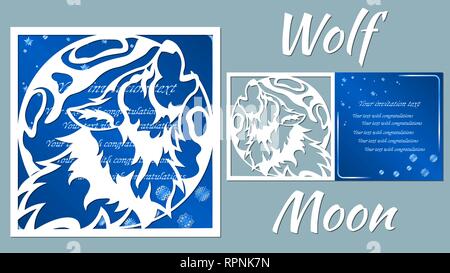 The wolf howls at the moon. Vector illustration. Paper wolf sticker. Laser cut. Template for laser cutting and Plotter. Vector illustration. Sticker.  Stock Vector