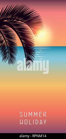 summer holiday palm tree leaf on colorful beach with sunshine vector illustration EPS10 Stock Vector
