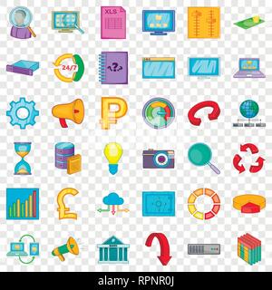 Marketing icons set, cartoon style Stock Vector