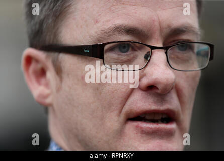 Sinn Fein Brexit spokesperson David Cullinane during a press briefing to give the partyÕs response to the Government's update on the publication of the Withdrawal of the United Kingdom from the European Union (Consequential Provisions) Bill 2019 at Leinster House in Dublin. Stock Photo