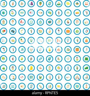 100 business career icons set, cartoon style Stock Vector