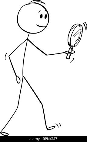 Cartoon of Man Searching With Magnifying Glass or Magnifier Stock Vector