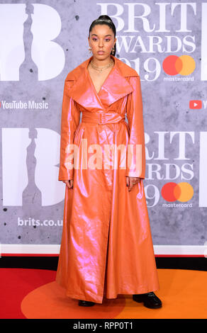 Grace Carter attending the Brit Awards 2019 at the O2 Arena, London. Stock Photo