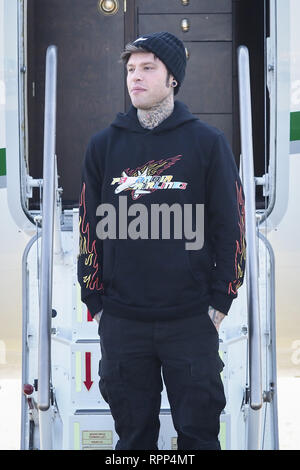 Fedez presents his new album 'Paranoia Airlines' at Linate Airport in Milan, Italy.  Featuring: Fedez Where: Milan, Lombardy, Italy When: 22 Jan 2019 Credit: IPA/WENN.com  **Only available for publication in UK, USA, Germany, Austria, Switzerland** Stock Photo