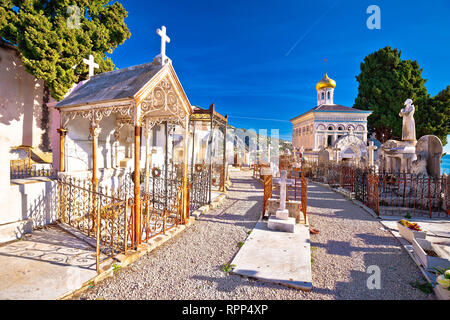 Historic graveyard in town of Menton walkway view, southern France Stock Photo