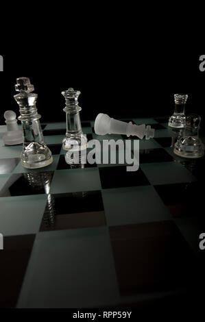 Glass chess pieces, king, queen, knight, bishop, rook and pawn Stock ...
