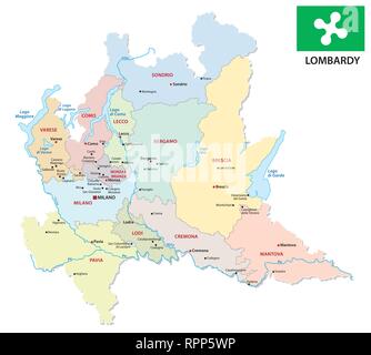 lombardy administrative and political map with flag Stock Vector