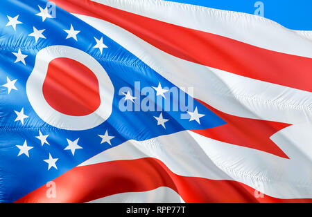 Ohio flag. 3D Waving USA state flag design. The national US symbol of Ohio state, 3D rendering. National colors and National flag of Ohio for a backgr Stock Photo