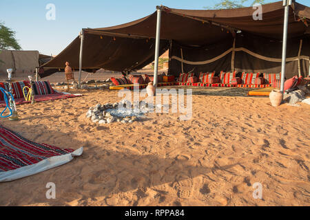 Bedouin tent in the Wahiba Sand Desert in the morning (Oman) Stock Photo