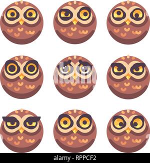 Set of funny owl faces with different expressions Stock Vector