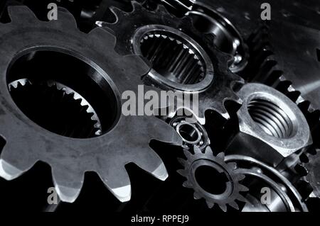 Large titanium gears and cogs mainly used in the aerospace industry and rockets. Stock Photo