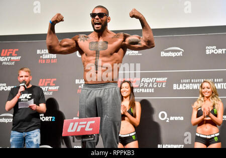 Prague, Czech Republic. 22nd Feb, 2019. Thiago Santos from Brazil attends a festive weighing prior to the UFC Fight Night Prague, on February 22, 2019, in Prague, Czech Republic. The fight night will be held on February 23. Credit: Vit Simanek/CTK Photo/Alamy Live News Stock Photo