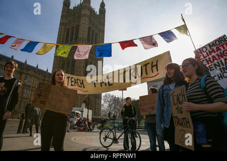 London, UK. 22nd Feb, 2019. Protesters are seen holding placards during the protest.Young people, teachers and parents protest to demand that the climate and ecological crisis is acknowledged as an educational priority and that students are taught the truth about the world they are inheriting. Credit: Dinendra Haria/SOPA Images/ZUMA Wire/Alamy Live News Stock Photo