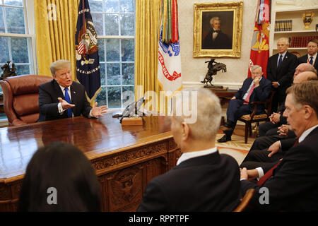 Washington, District of Columbia, USA. 22nd Feb, 2019. United States President Donald J. Trump meets with Liu He, Vice Premier of the People's Republic of China, in the Oval Office of the White House, in Washington, DC, February 22, 2019 Credit: Martin H. Simon/CNP/ZUMA Wire/Alamy Live News Stock Photo