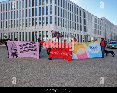 Munich, Bavaria, Germany. 23rd Feb, 2019. In reaction to a conference by the controversial Demo fuer Alle (Demonstration for All) group, citizens of Munich held their own protest in the Riem district of the city. The Demo fuer Alle group has been vocal against international legal actions to strengthen the rights if children. Further themes include opposition to abortion. Credit: Sachelle Babbar/ZUMA Wire/Alamy Live News Stock Photo