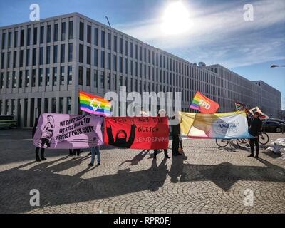 Munich, Bavaria, Germany. 23rd Feb, 2019. In reaction to a conference by the controversial Demo fuer Alle (Demonstration for All) group, citizens of Munich held their own protest in the Riem district of the city. The Demo fuer Alle group has been vocal against international legal actions to strengthen the rights if children. Further themes include opposition to abortion. Credit: Sachelle Babbar/ZUMA Wire/Alamy Live News Stock Photo