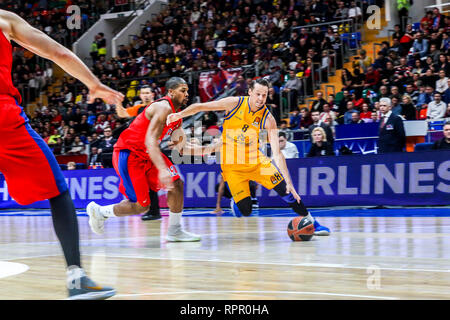 February 21, 2019 - Moscow, Moscow, Russia - Marcus Eriksson, #8 of Herbalife Gran Canaria seen in action during the game of CSKA Moscow against Herbalife Gran Canaria in Round 23 of the Turkish Airlines Euroleague game of 2018-2019 season. CSKA Moscow beat Herbalife Gran Canaria, 107-85. (Credit Image: © Nicholas Muller/SOPA Images via ZUMA Wire) Stock Photo