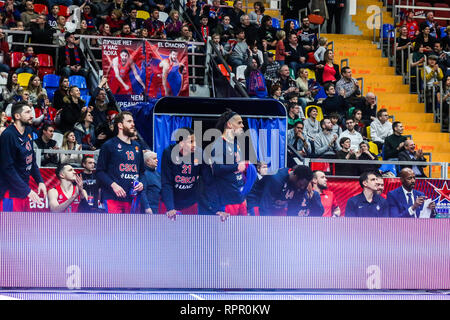 February 21, 2019 - Moscow, Moscow, Russia - The bench of CSKA Moscow seen cheering on their teammates during the game of CSKA Moscow against Herbalife Gran Canaria in Round 23 of the Turkish Airlines Euroleague game of 2018-2019 season. CSKA Moscow beat Herbalife Gran Canaria, 107-85. (Credit Image: © Nicholas Muller/SOPA Images via ZUMA Wire) Stock Photo