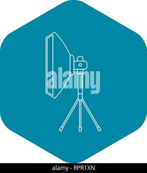 Studio light bulb in softbox icon, outline style Stock Vector