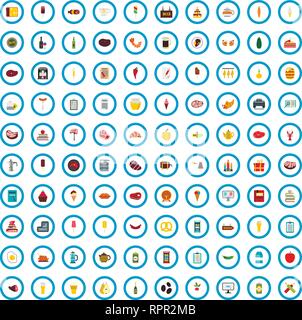 100 cafe essay icons set, flat style Stock Vector