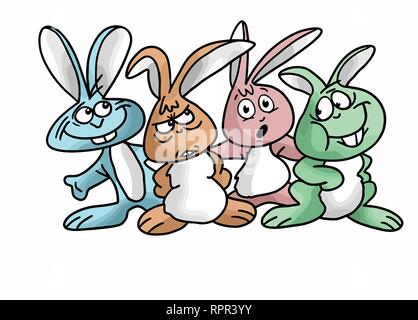 A group of cartoon bunnies posing for the camera vector illustration Stock Vector