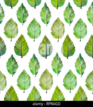 Green lwatercolor eaves on white background. Seamless leaves pattern Stock Photo
