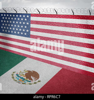 Mexico USA border wall and American homeland security along the Mexican boundary as a barrier to keep illegal immigrants out of the country. Stock Photo