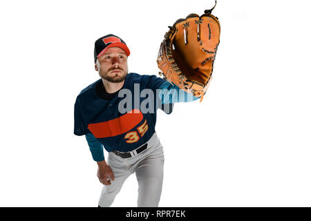 Baseball player catching a ball Stock Photo