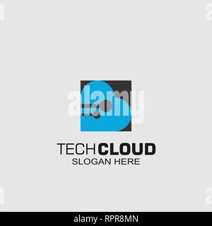 Technology cloud graphic logo template. business connection logo. Stock Vector