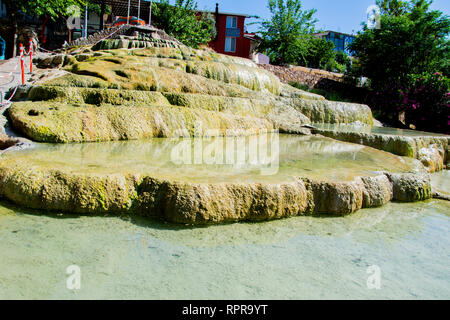 Red pools of Karahayit with the healthy mineral water in city of Denizli close to the Pamukkale Stock Photo