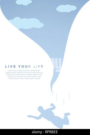 Live your Life Motivation Concept with Parachuting Silhouette Character Vector Template Stock Vector