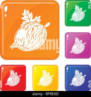 Gooseberry icons set vector color Stock Vector
